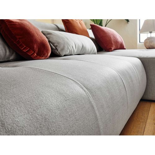 Onyx - Canapé Modulable Panoramique D'angle Gauche 7 Places - En Tissu Gris Clair