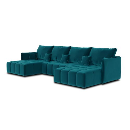 Canapé Panoramique 7 Places Petra En Velours Bleu Canard