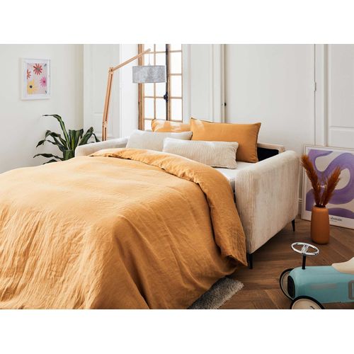 Canapé Droit Convertible 3 Places Owen En Velours Côtelé Beige