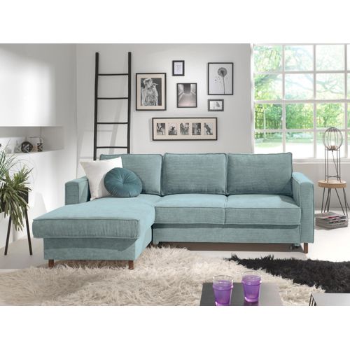 Canapé Angle Gauche Convertible 4 Places Jake En Velours Côtelé Bleu