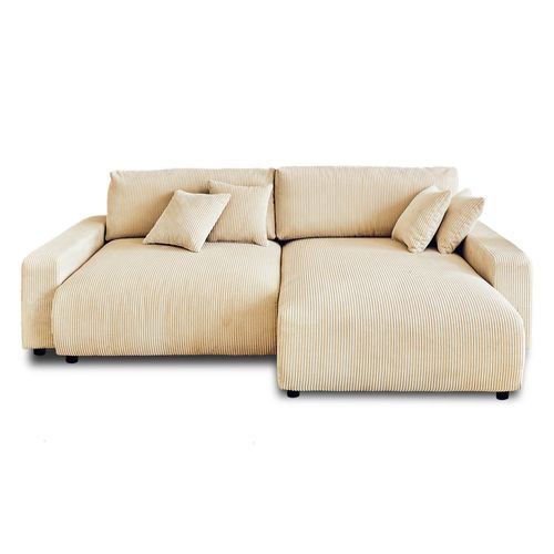 Pivoine - Canapé D'angle Réversible - 4 Places - Convertible Avec Coffre - En Velours Côtelé Beige