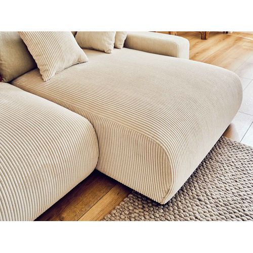 Pivoine - Canapé D'angle Réversible - 4 Places - Convertible Avec Coffre - En Velours Côtelé Beige