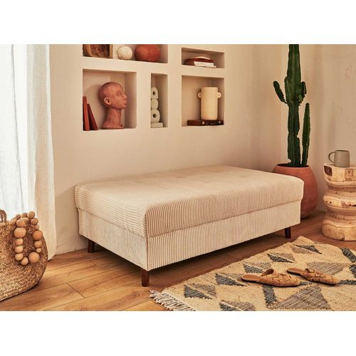 Canapé Angle Droit Convertible 4 Places Rune En Velours Côtelé Beige