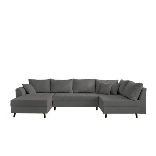 Rune - Canapé Panoramique D'angle Droit - 7 Places - En Velours Côtelé Gris Foncé