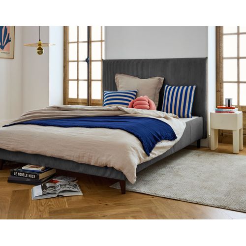 Botticelli - Cadre De Lit - 140x190 - En Velours Côtelé Gris Anthracite