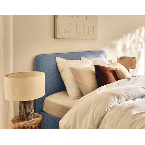 Goyave - Lit Coffre - 140x190 - En Tissu - Sommier Inclus Bleu