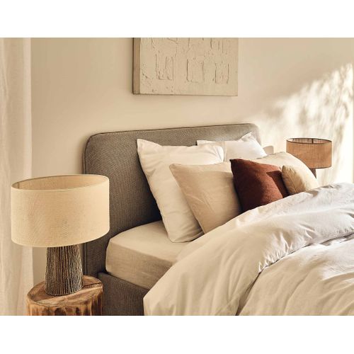 Goyave - Lit Coffre - 140x190 - En Tissu - Sommier Inclus Beige