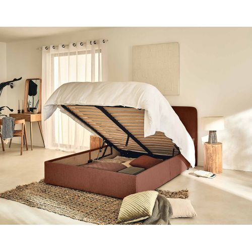 Goyave - Lit Coffre - 140x190 - En Tissu - Sommier Inclus Terracotta