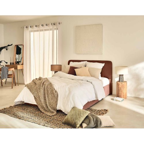 Goyave - Lit Coffre - 140x190 - En Tissu - Sommier Inclus Terracotta