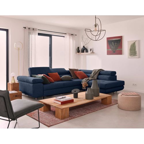 Canapé Angle Droit Convertible 5 Places Zaria En Velours Côtelé Bleu