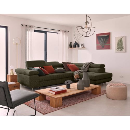 Canapé Angle Droit Convertible 5 Places Zaria En Velours Côtelé Vert