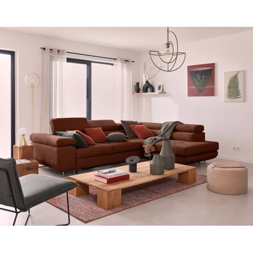 Canapé Angle Droit Convertible 5 Places Zaria En Velours Côtelé Terracotta