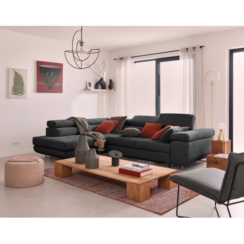 Canapé Angle Gauche Convertible 5 Places Zaria En Velours Côtelé Gris Foncé