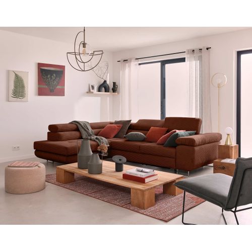 Canapé Angle Gauche Convertible 5 Places Zaria En Velours Côtelé Terracotta