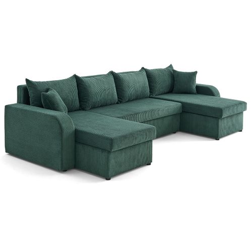 Canapé Panoramique 7 Places Valos En Velours Côtelé Vert