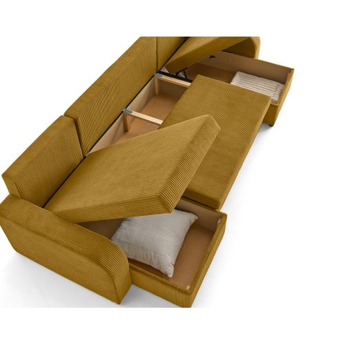 Canapé Panoramique 7 Places Valos En Velours Côtelé Jaune