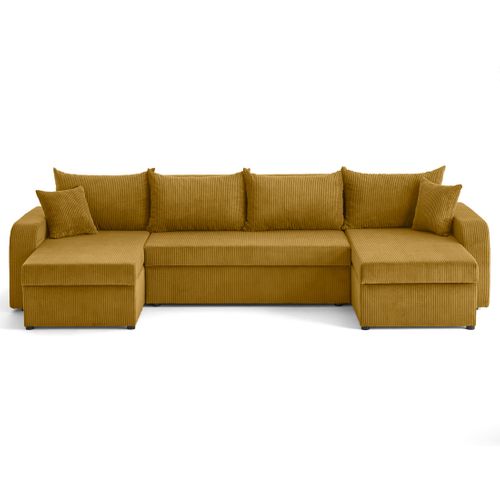 Canapé Panoramique 7 Places Valos En Velours Côtelé Jaune