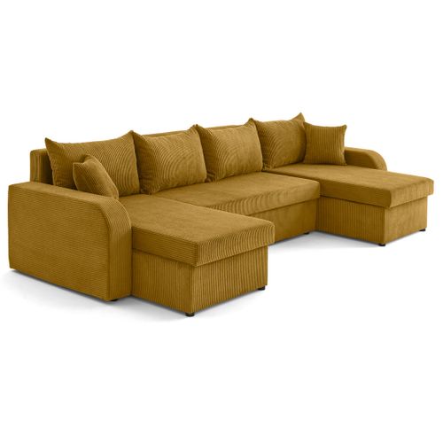 Canapé Panoramique 7 Places Valos En Velours Côtelé Jaune
