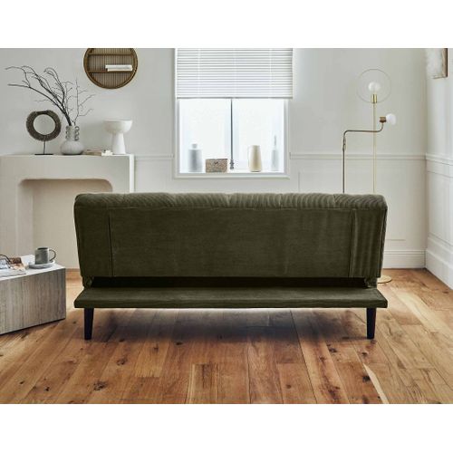 Canapé Droit Convertible 2 Places Samarra En Velours Côtelé Vert