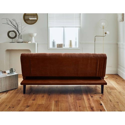 Canapé Droit Convertible 2 Places Samarra En Velours Côtelé Terracotta