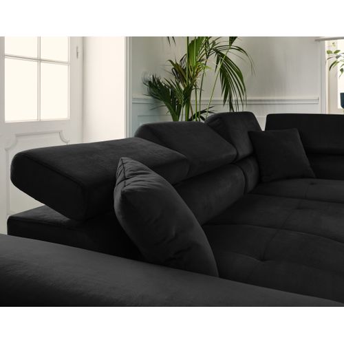 Canapé Angle Droit Convertible 5 Places Dimas En Velours Noir