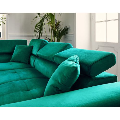Canapé Angle Gauche Convertible 5 Places Dimas En Velours Vert