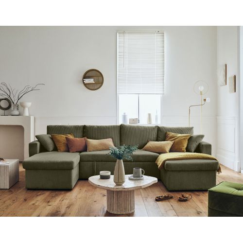 Canapé Panoramique 7 Places Cyrus En Velours Côtelé Vert