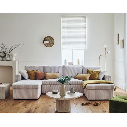 Canapé Panoramique 7 Places Cyrus En Velours Côtelé Beige