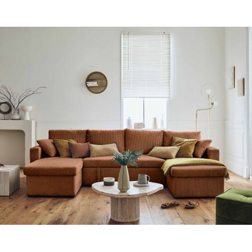 Canapé Panoramique 7 Places Cyrus En Velours Côtelé Terracotta