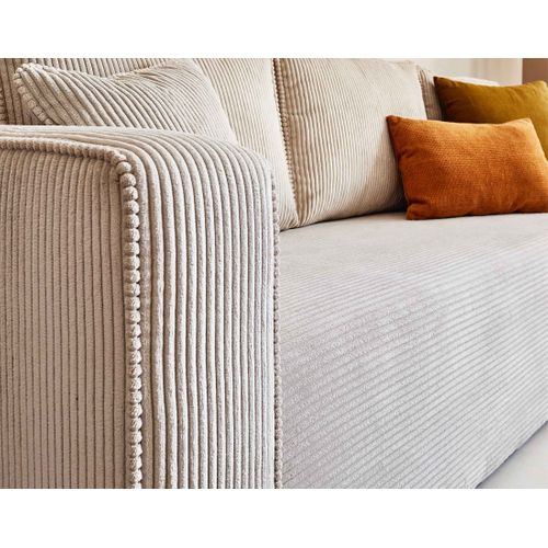 Canapé Droit Convertible 3 Places Topaze En Velours Côtelé Beige