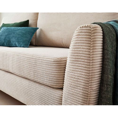 Canapé Droit Convertible 3 Places Dan En Velours Côtelé Beige