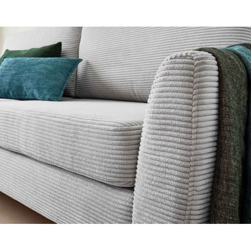 Canapé Droit Convertible 3 Places Dan En Velours Côtelé Gris Clair