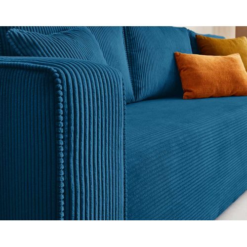 Canapé Droit Convertible 3 Places Topaze En Velours Côtelé Bleu Ardoise