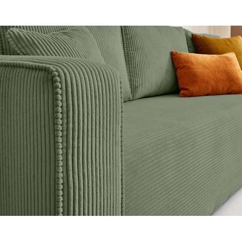 Canapé Droit Convertible 3 Places Topaze En Velours Côtelé Vert Sauge