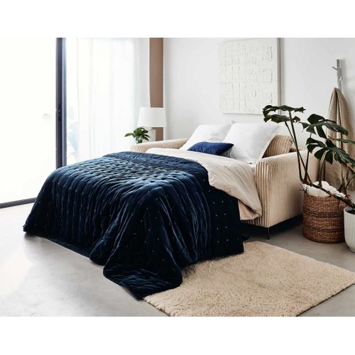 Canapé Droit Convertible 3 Places Owen En Velours Grosses Côtes Beige