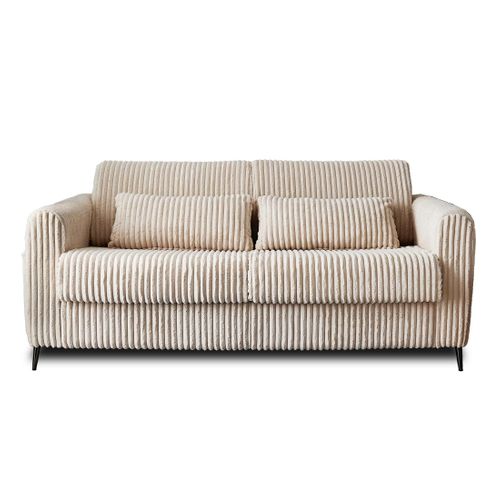 Canapé Droit Convertible 3 Places Owen En Velours Grosses Côtes Beige