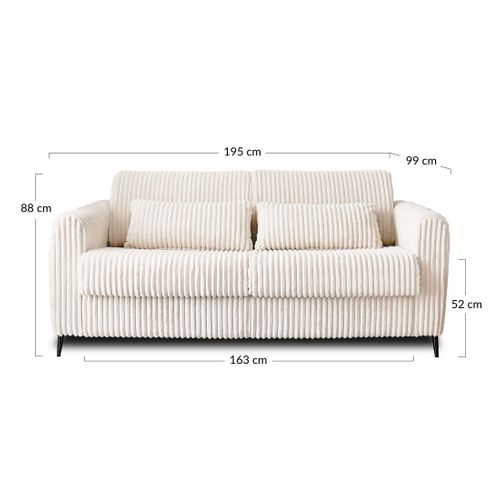 Canapé Droit Convertible 3 Places Owen En Velours Grosses Côtes Beige