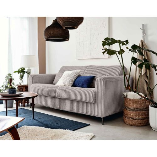 Canapé Droit Convertible 3 Places Owen En Velours Grosses Côtes Gris Clair