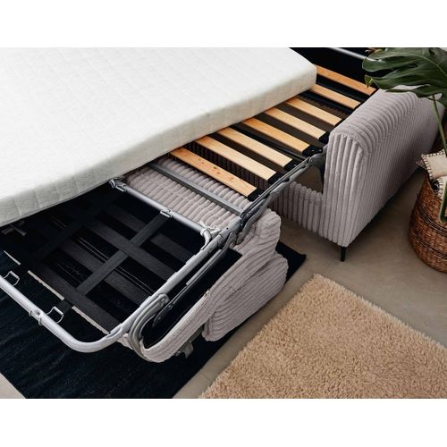 Canapé Droit Convertible 3 Places Owen En Velours Grosses Côtes Gris Clair