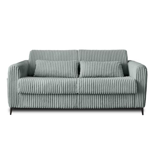 Canapé Droit Convertible 3 Places Owen En Velours Grosses Côtes Bleu