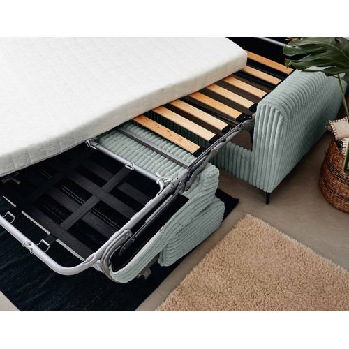 Canapé Droit Convertible 3 Places Owen En Velours Grosses Côtes Bleu