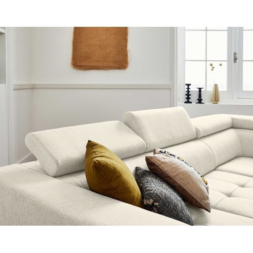Canapé Angle Droit Convertible 5 Places Olinda En Tissu Beige