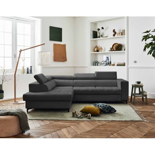 Canapé Angle Gauche Convertible 5 Places Olinda En Tissu Gris Foncé