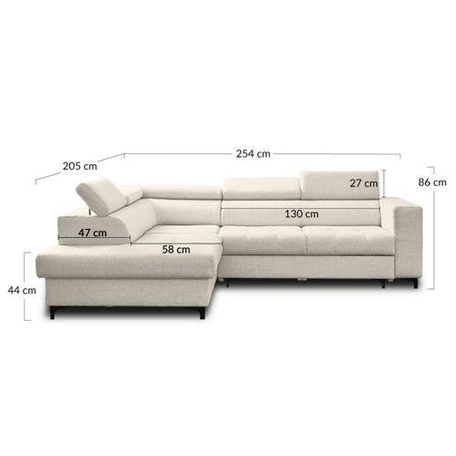 Canapé Angle Gauche Convertible 5 Places Olinda En Tissu Gris Foncé