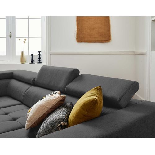Canapé Angle Gauche Convertible 5 Places Olinda En Tissu Gris Foncé