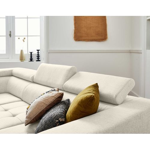 Canapé Angle Gauche Convertible 5 Places Olinda En Tissu Beige