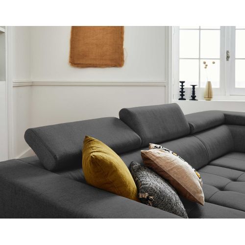 Canapé Angle Droit Convertible 5 Places Olinda En Tissu Gris Foncé