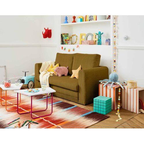 Canapé Droit Convertible 2 Places Marilia En Velours Côtelé Jaune