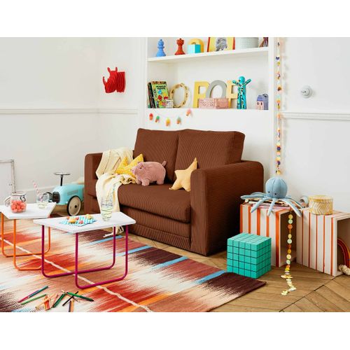 Canapé Droit Convertible 2 Places Marilia En Velours Côtelé Terracotta