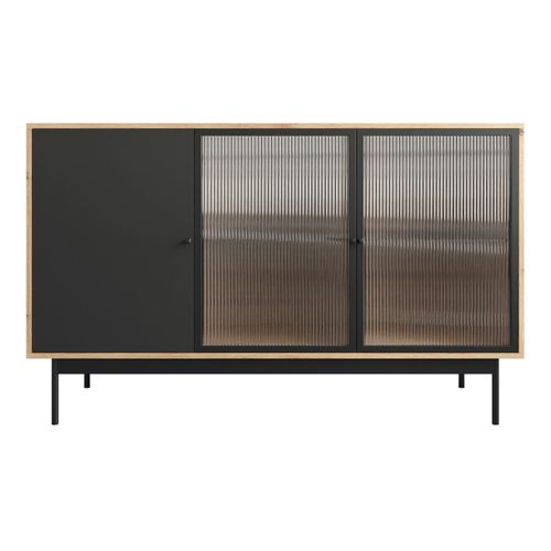 Lamia - Buffet Bas - Effet Bois Et Noir - 3 Portes - 148 Cm